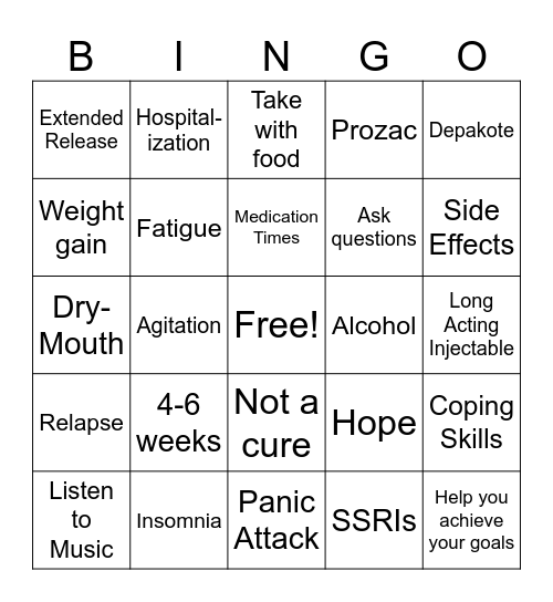 Medication  Education Bingo Card