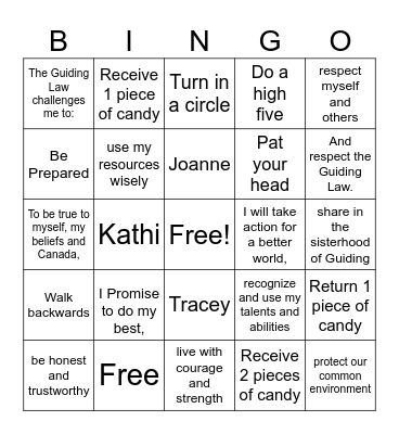 Guide Promise, Law & Motto Bingo Card