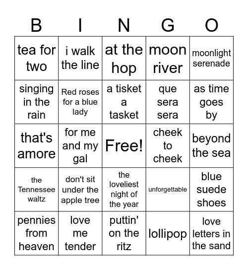 Music Title Bingo Card