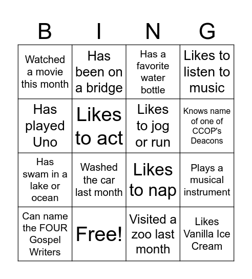 People Bingo Card