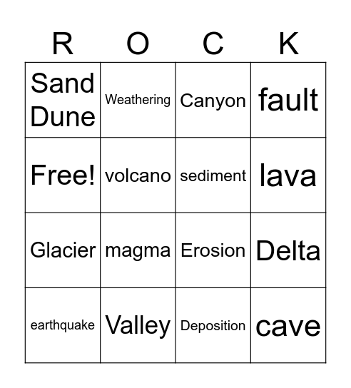 Earth Changes Vocab Bingo Card