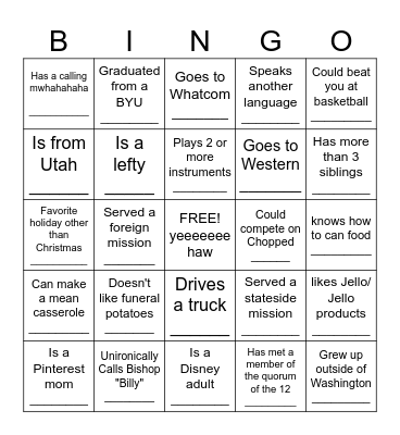 Get to Know Your Institute Homies!!! Bingo Card