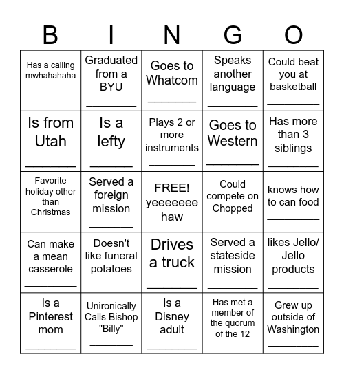 Get to Know Your Institute Homies!!! Bingo Card