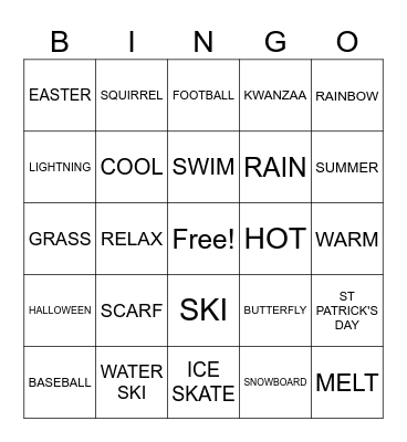 Seasons & Weather Bingo Card