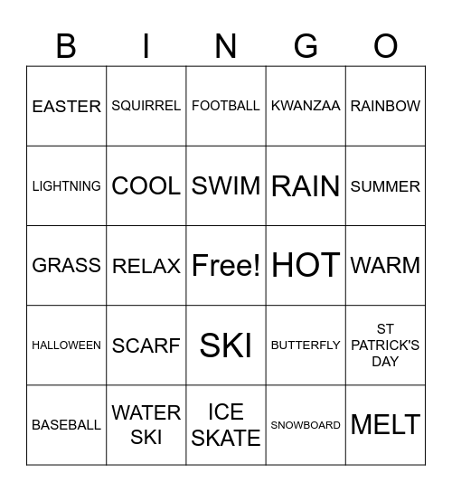 Seasons & Weather Bingo Card