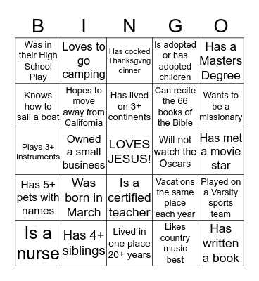 Find Someone who... Bingo Card