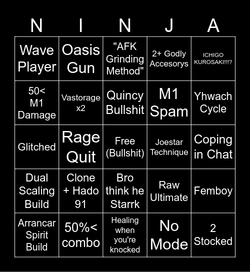 Peroxide 1v1s Bingo Card