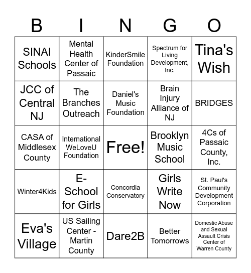Sax Bingo Card