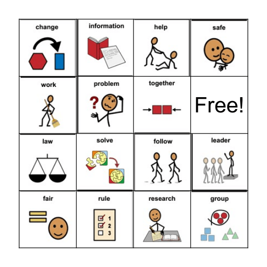 Unit 1: Living with Laws and Rules Bingo Card