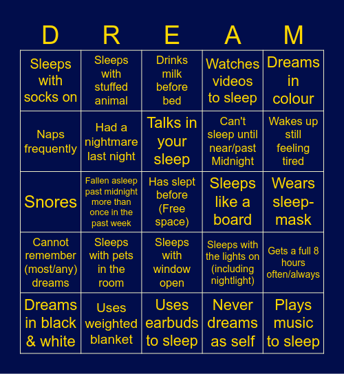 Dream Team Bingo Card