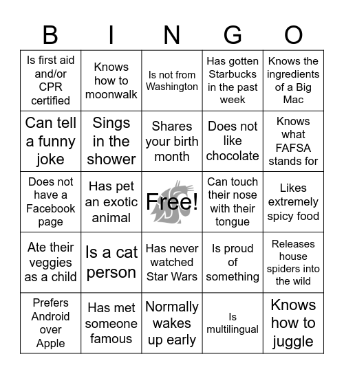 Human Bingo! Find Somebody Who... Bingo Card