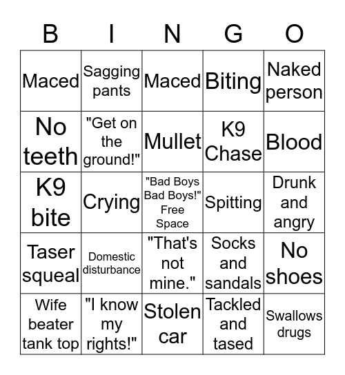 Lily's COPS Bingo Card