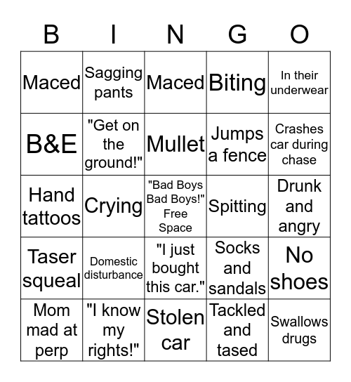 Lily's COPS Bingo Card