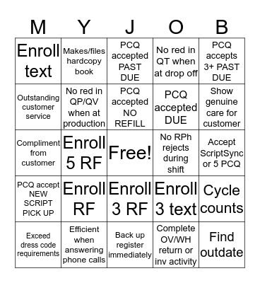Rx Bingo Card