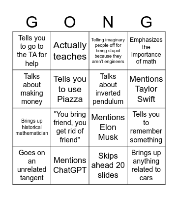 Feedback Control Systems Bingo Card