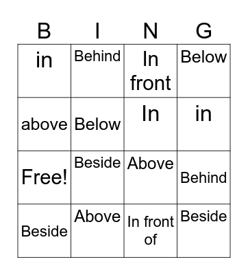 Position of Shapes Bingo! Bingo Card