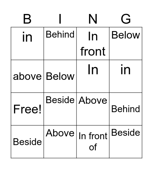 Position of Shapes Bingo! Bingo Card