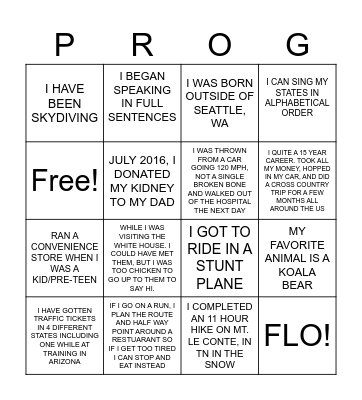 PROGO Bingo Card