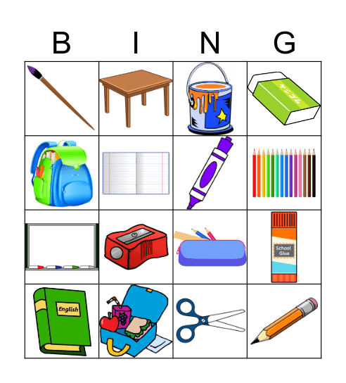 School Supplies Bingo Card