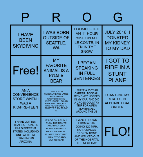 PROGO Bingo Card