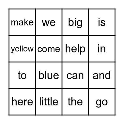 pre-primer sight words Bingo Card