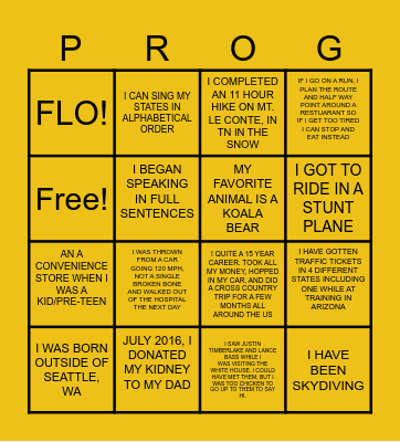 PROGO Bingo Card