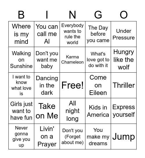 My (Awful) 80 Bingo Card