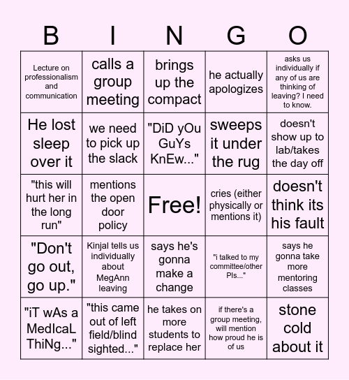 kinjal is not ok Bingo Card