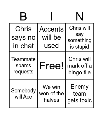 Valorant Bingo Bango Bingo Card