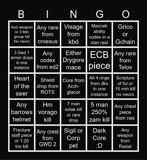 Rest of the year Bingo Card