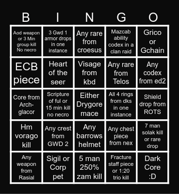 Rest of the year Bingo Card