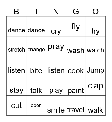 Past Simple Regular Verbs Bingo Card