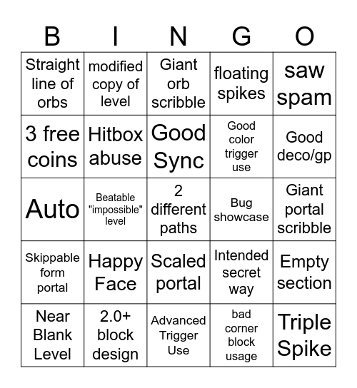 Recent Level Bingo Card