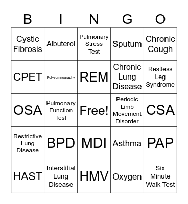 Respiratory Week Bingo 2023 Bingo Card