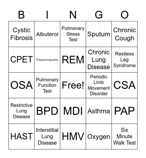 Respiratory Week Bingo 2023 Bingo Card