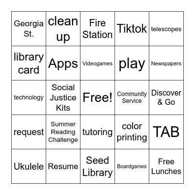 Solano Library Bingo Card