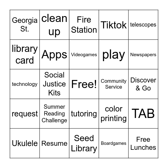 Solano Library Bingo Card