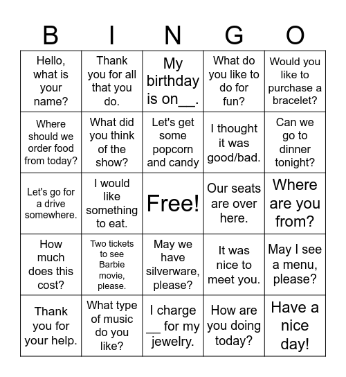 Untitled Bingo Card