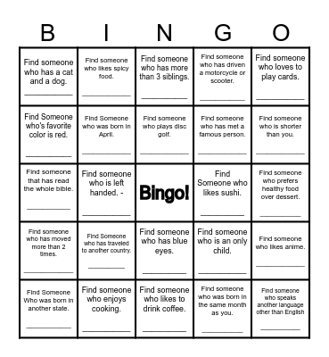 Find Someone Who... Bingo Card