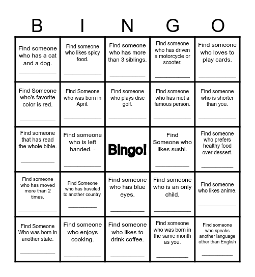 Find Someone Who... Bingo Card