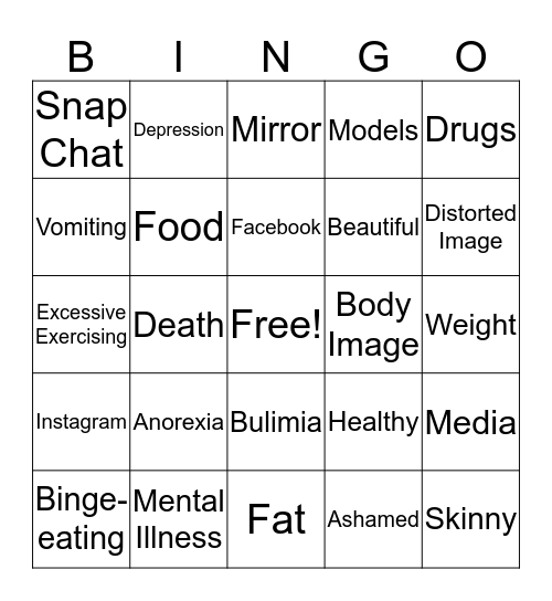 Body Image Bingo Card