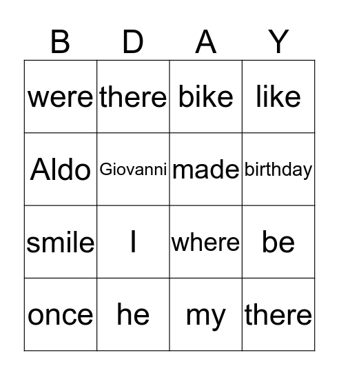 Birthday Bingo Card