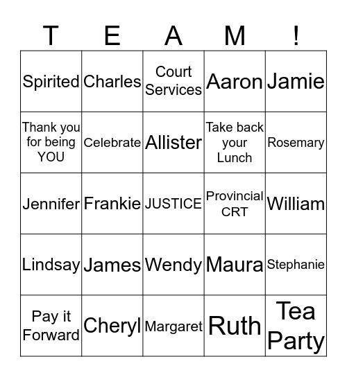 Celebrating the US in JUSTICE Bingo Card