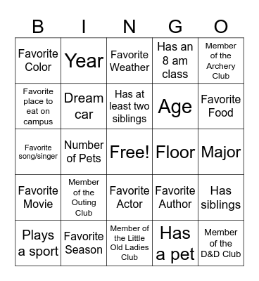 Minnewaska Meet and Greet Night Bingo Card