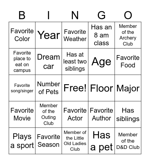 Minnewaska Meet and Greet Night Bingo Card