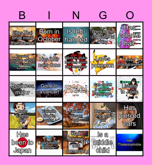 JSA Bingo Card