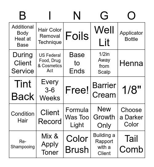 110 Color Study Guide Bingo Card