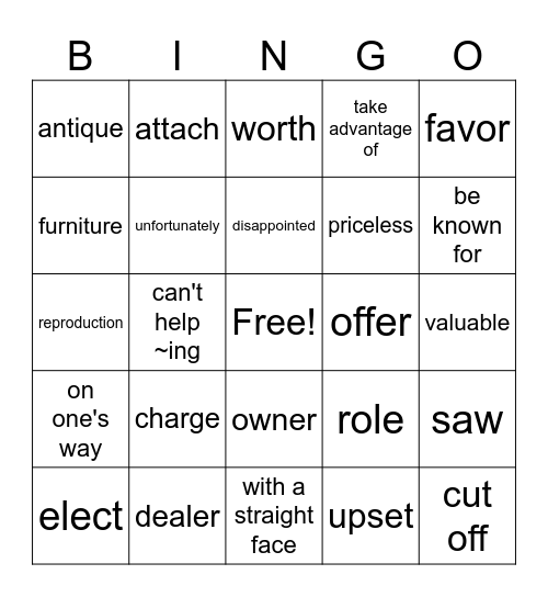 LESSON 6 Bingo Card