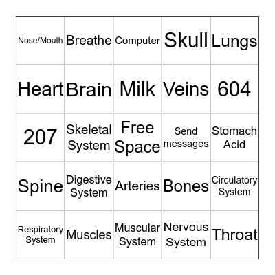 Human Body System BINGO  Bingo Card