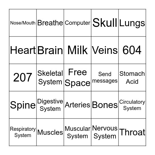 Human Body System BINGO  Bingo Card